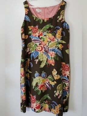 Vintage Talbots Tropical Brown Floral Sheath Dress Vacation Party Wedding Sz 16